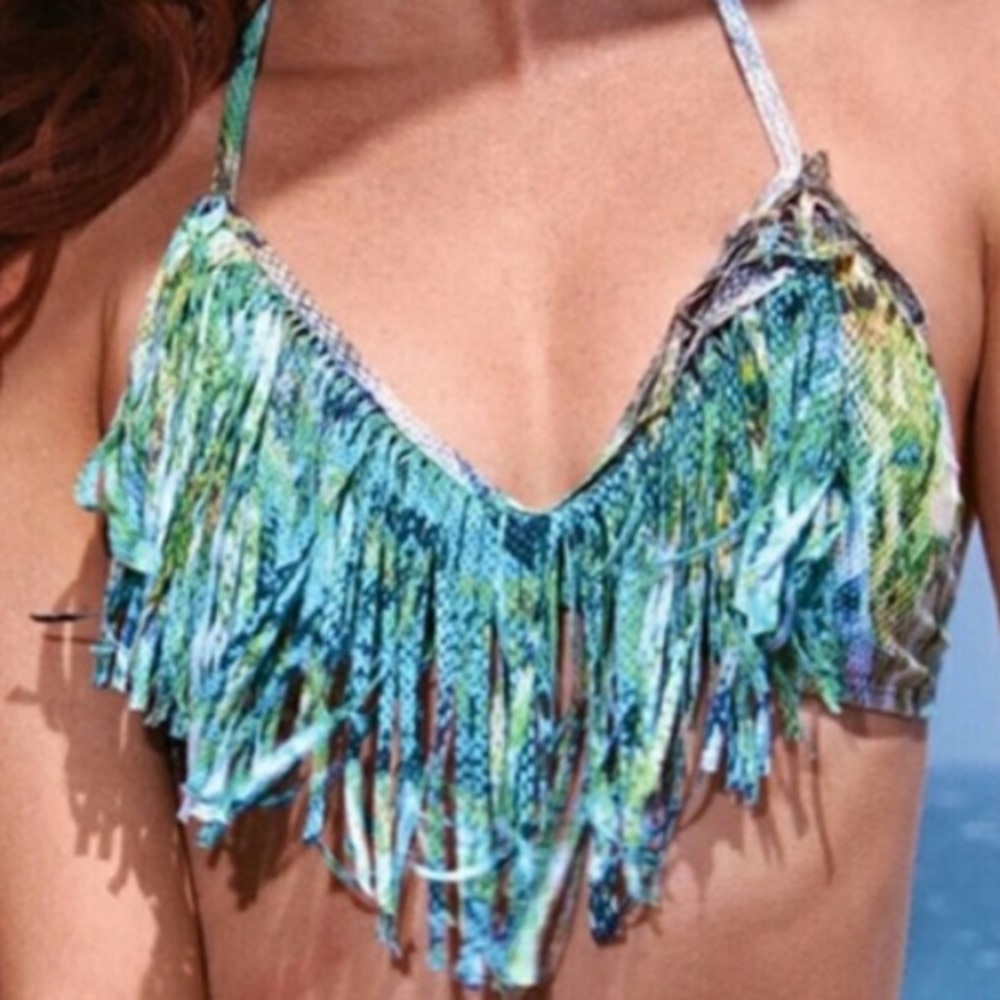 L*Space Snakeskin Fringe Bikini Top